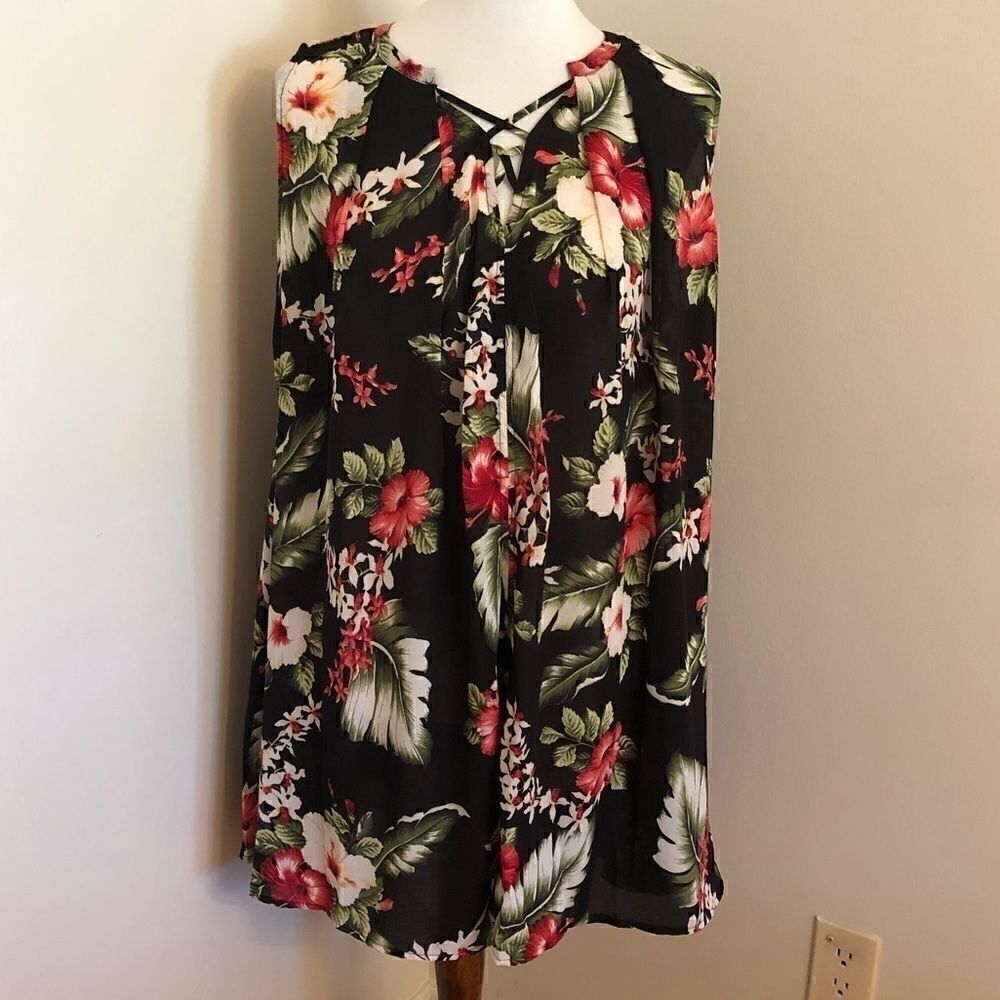 NEW Umgee Black Floral Swimsuit Coverup Dress Sz M